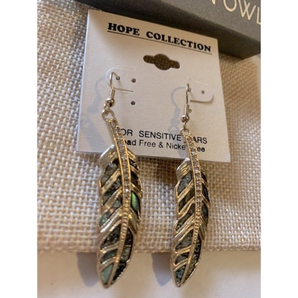 Artisian Owl Feather Faux Abolone Drop Earrings Gold-Tone Nickle Lead Fr…
